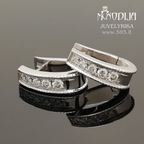 Balto aukso auskarai su briliantais. Svoris 6g, briliantai po 0.015ct, 0.02ct, 0.03ct, 0.05ct, 0.07ct. Kaina nuo 900€