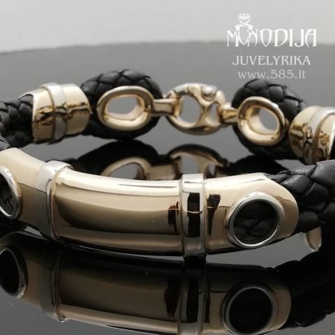 Vyriška auksinė apyrankė su oda, svoris 45g. Darbas nuo 500€