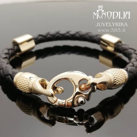 Vyriška auksinė apyrankė su oda. Svoris 24g. Darbas nuo 200€