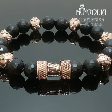 Auksinė apyrankė su onikso akmenukais. Svoris 25g. Darbas nuo 250€