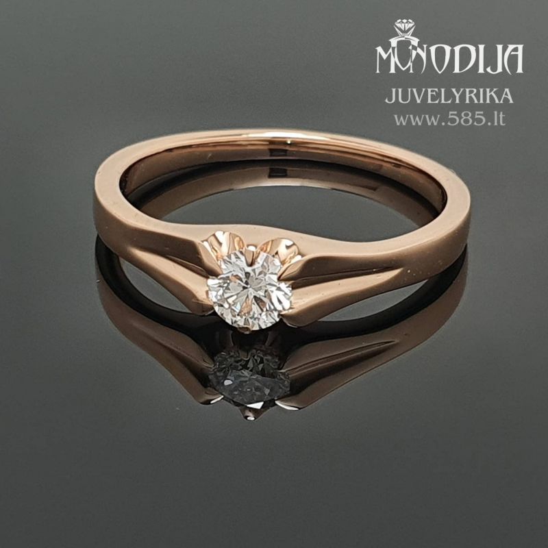 Rožinio aukso žiedas su briliantu
Svoris: 3g
Briliantas: 0.258ct-4mm
Darbo kaina: 150€ - www.585.lt